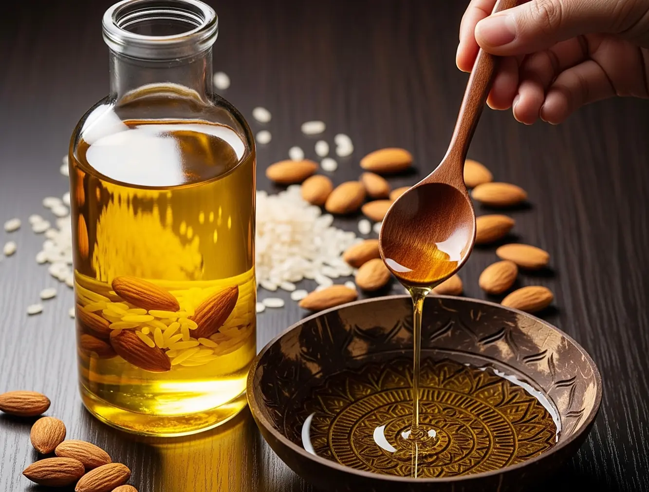 Homemade Rice and Almond Oil for Wrinkle Reduction