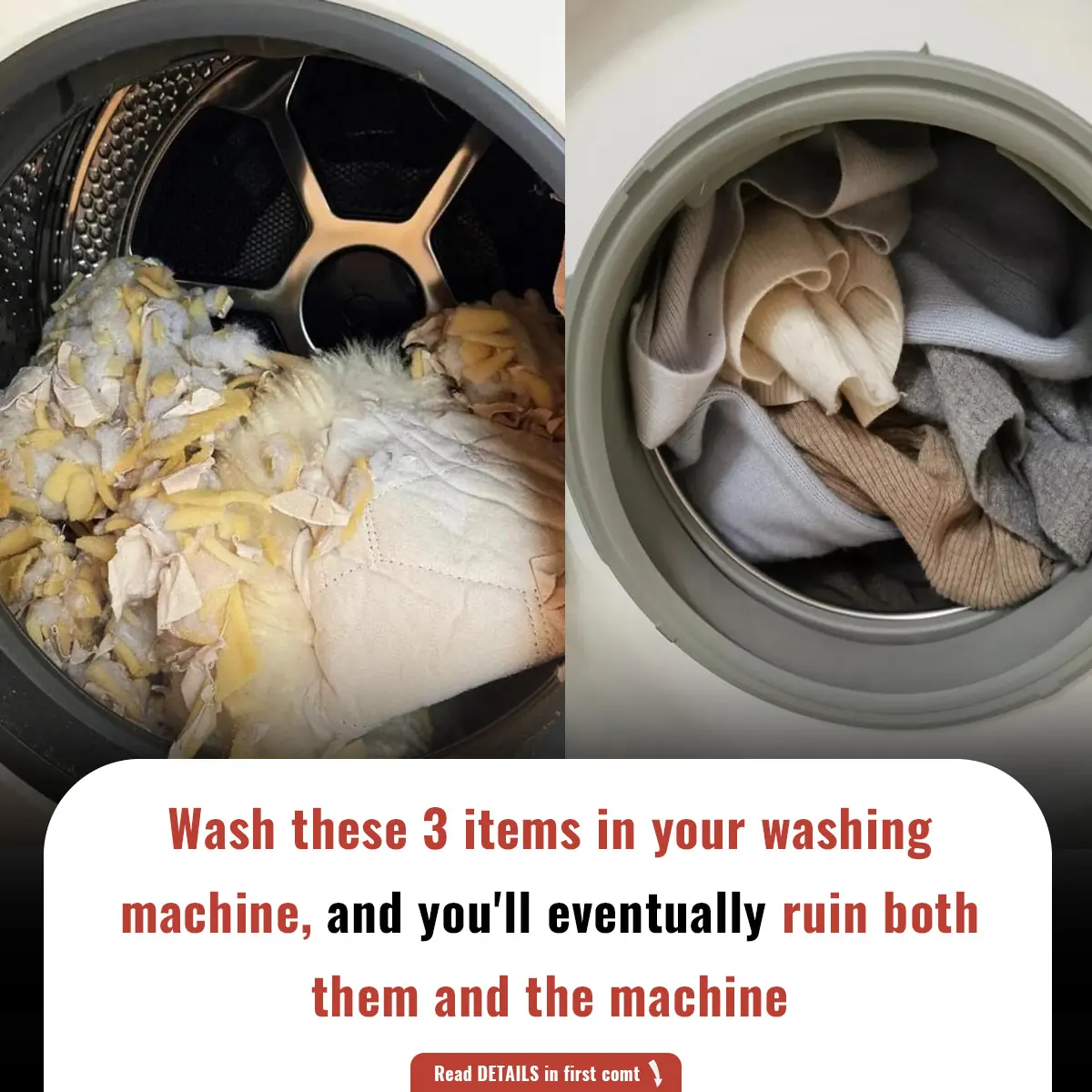 Wash these 3 items in your washing machine, and you'll eventually ruin both them and the machine