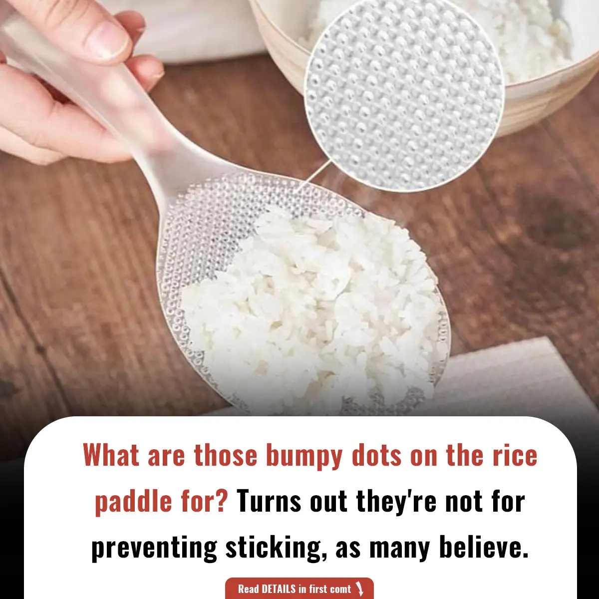 What are those bumpy dots on the rice paddle for? Turns out they're not for preventing sticking, as many believe.
