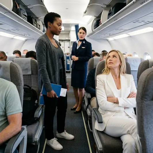 ENTITLED WOMAN STOLE MY FIRST CLASS SEAT AND THREW MY TICKET ON THE FLOOR SAYING A CHEAP GIRL DIDN'T BELONG HERE, BUT HER SMILE VANISHED WHEN I PULLED OUT A SECRET FOLDER THAT GROUNDED THE ENTIRE PLANE.