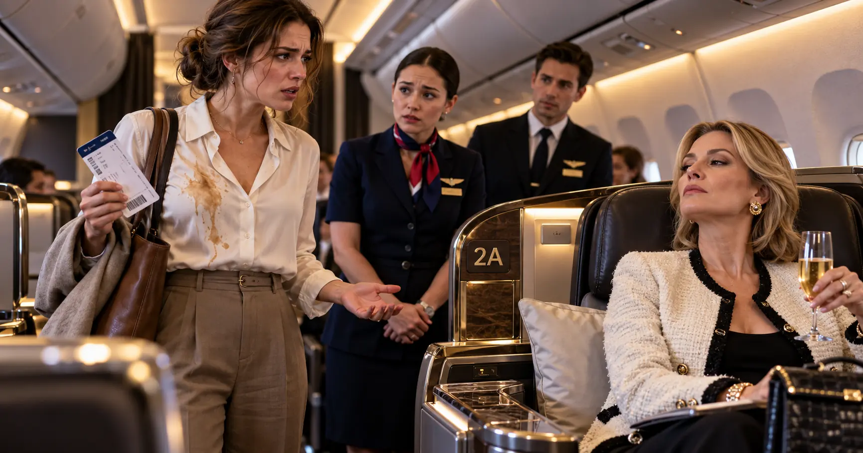 A Woman Stole Her First-Class Seat and Spilled Her Coffee—Then One Hidden Code Exposed the Airline