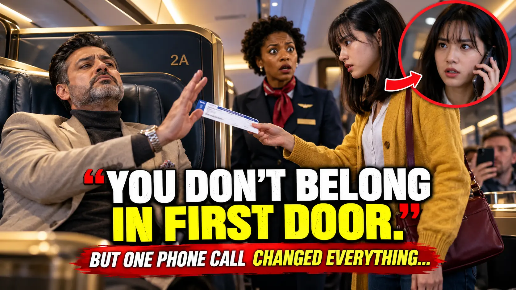 He Told Her She Didn't Belong in First Class—Then One Phone Call Made the Flight Attendant Freeze