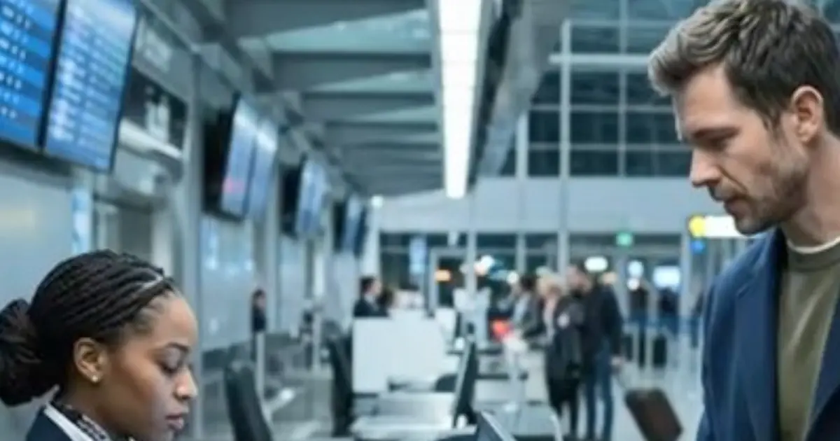 AIRLINE AGENT TORE PASSENGER'S TICKET AT CHECK-IN\nTHEN THE AIRPORT SYSTEM DISPLAYED HIS CLEARANCE