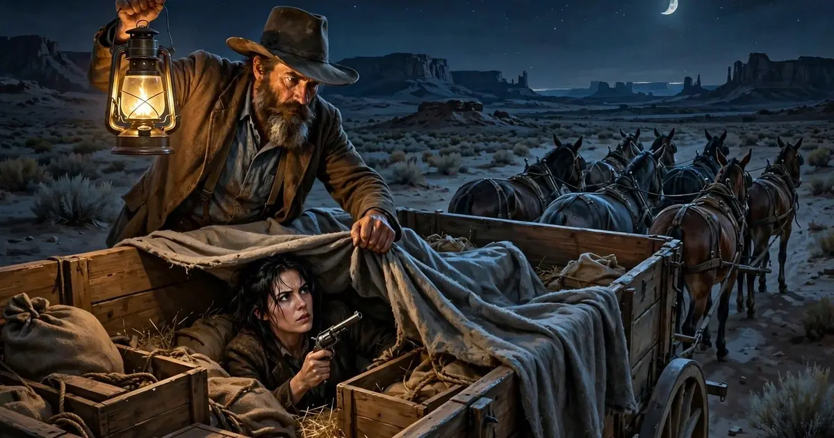 He Lifted the Blanket on His Freight Wagon at Midnight — The Woman Hiding Inside Was No Runaway Bride, and the Sealed Strongbox He Was Hauling Was a Trap