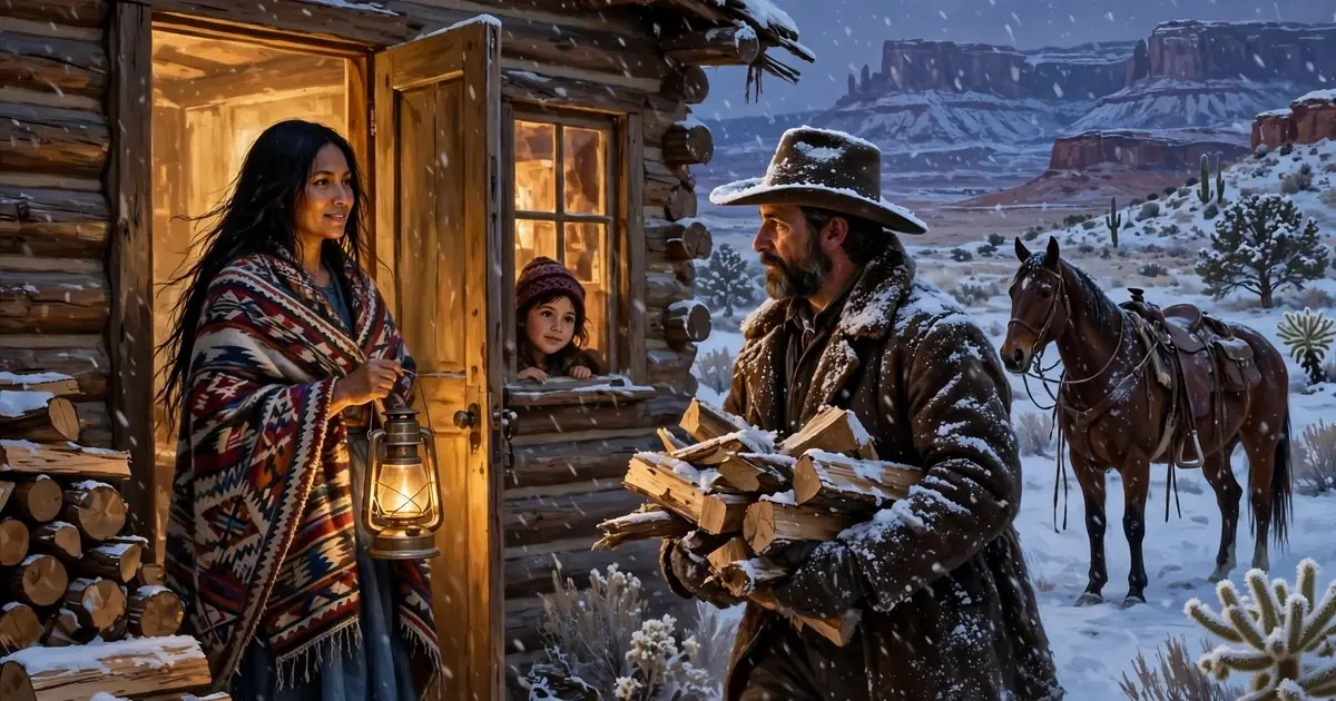 The Widowed Apache Neighbor Invited Him In on Christmas Eve — By Morning, He Had Put His Own Ranch on the Line to Keep Her Home