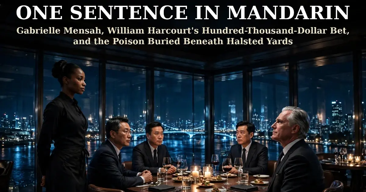 One Sentence in Mandarin: Gabrielle Mensah, William Harcourt's Hundred-Thousand-Dollar Bet, and the Poison Buried Beneath Halsted Yards