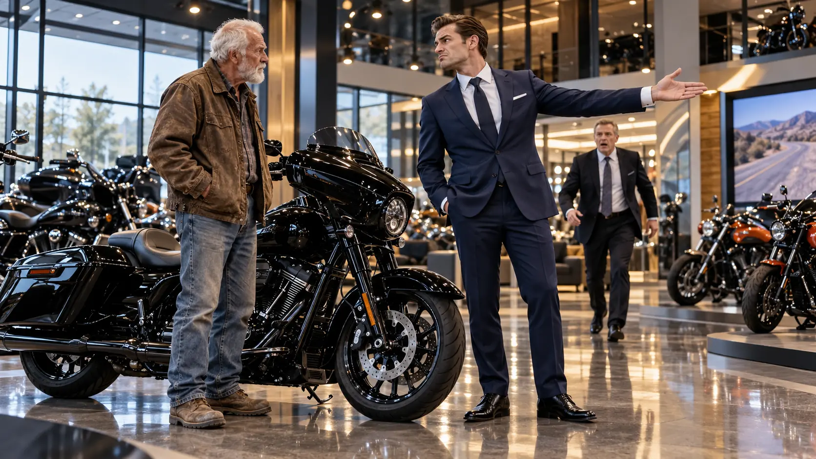 He Thought the Elderly Man Couldn't Afford the Motorcycle — Then the Entire Dealership Went Silent